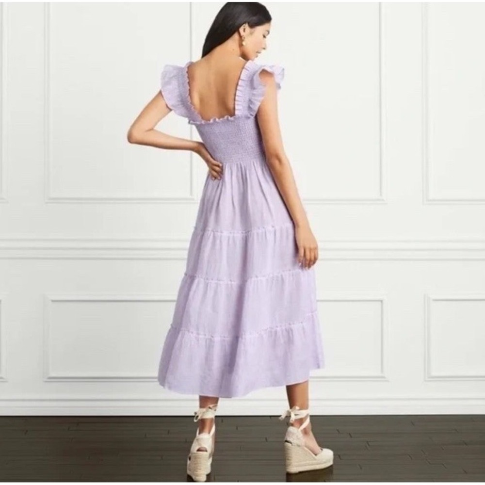 Hill House Home Ellie Nap Dress Lilac Stripe Linen Smocked Tiered Pockets XL - Picture 2 of 11